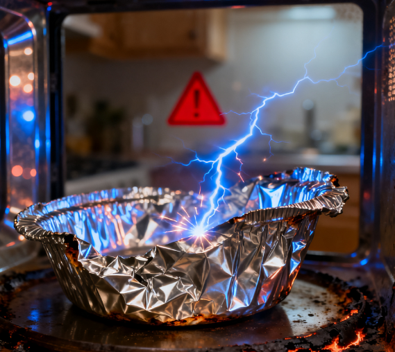 Kan jag lägga servis av aluminiumfolie i mikrovågsugnen?